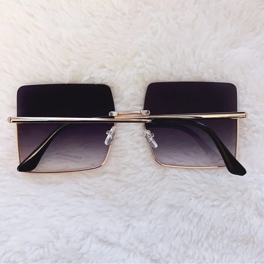 Blair Black Modern Rectangle Half Rim Sunglasses